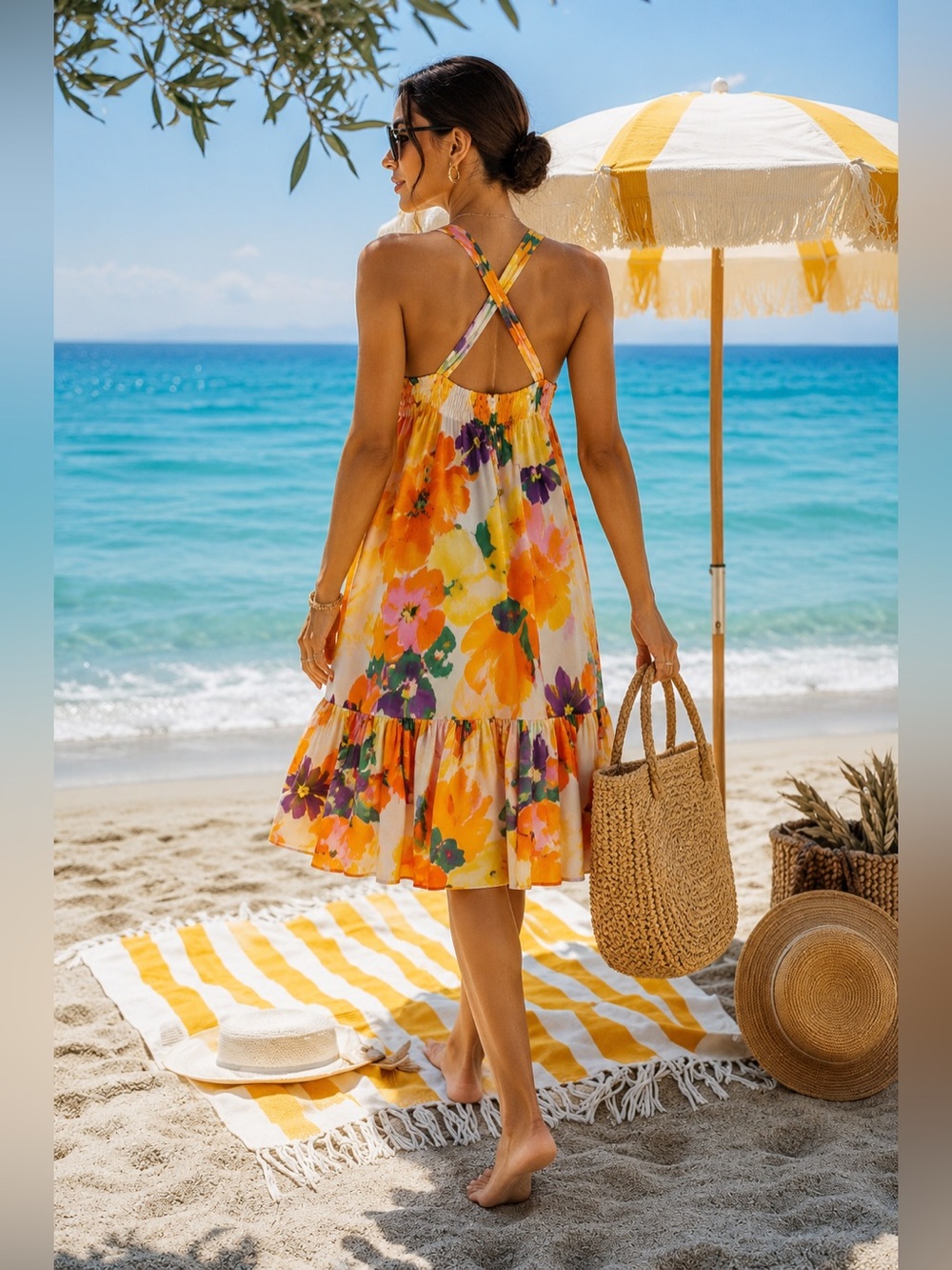 Anthropologie Daily Practice Frida Crossback Midi Dress Sz XS Colorful Sundress